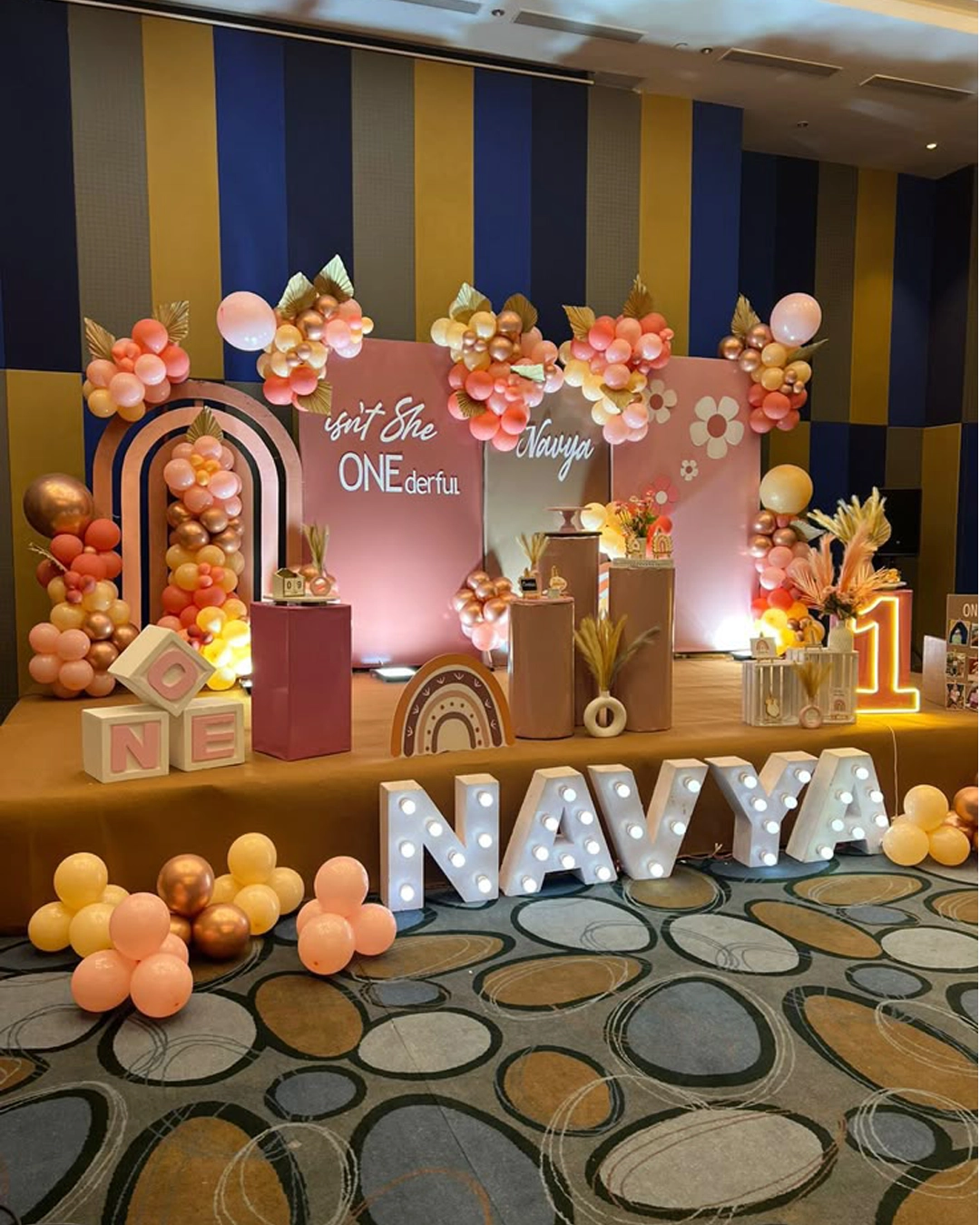 Elegant birthday party decoration with rainbow theme